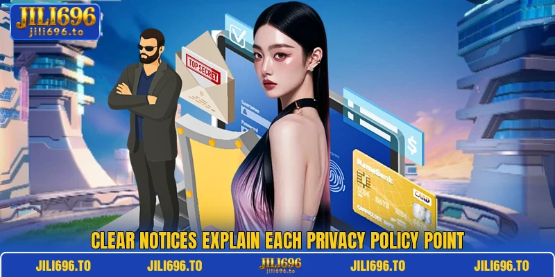 Clear notices explain each privacy policy point