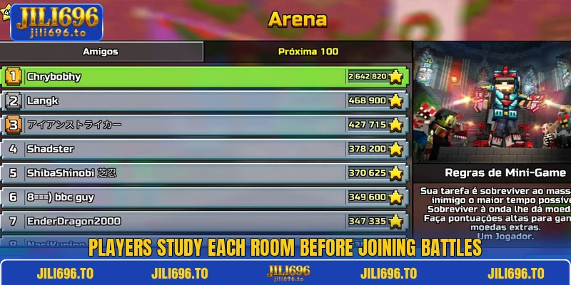 Players study each room before joining battles